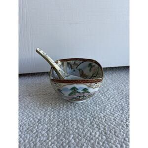 Vintage Japanese Satsuma Bowl and Spoon Set